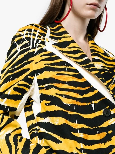 Shop Prada Single Breasted Tiger Print Coat In F0388 Topazio