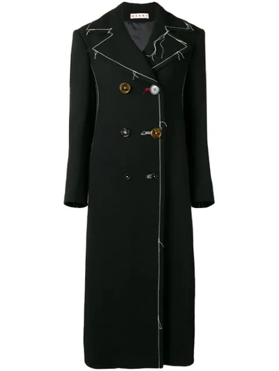 Shop Marni Long Contrast Stitching Peacoat In Black