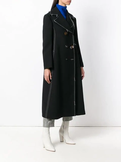 Shop Marni Long Contrast Stitching Peacoat In Black