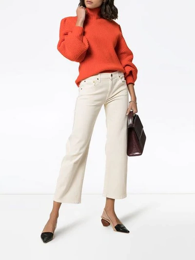 Shop Khaite Wendell Cropped Wide Leg Jeans In White