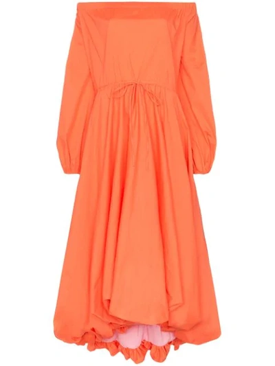 Shop Staud Off-the-shoulder Puffed Poplin Dress In Orange