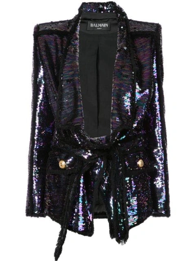 Shop Balmain Sequin Embellished Jacket - Metallic