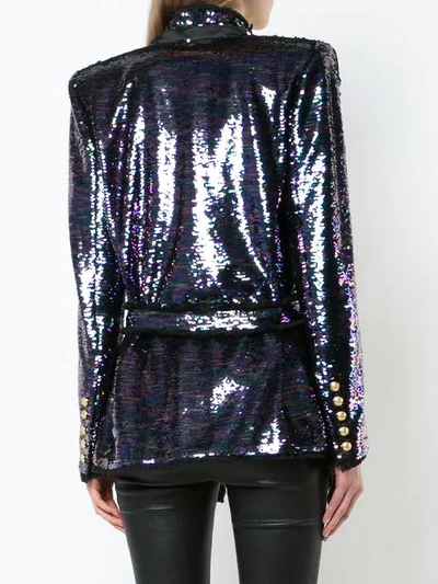 Shop Balmain Sequin Embellished Jacket - Metallic