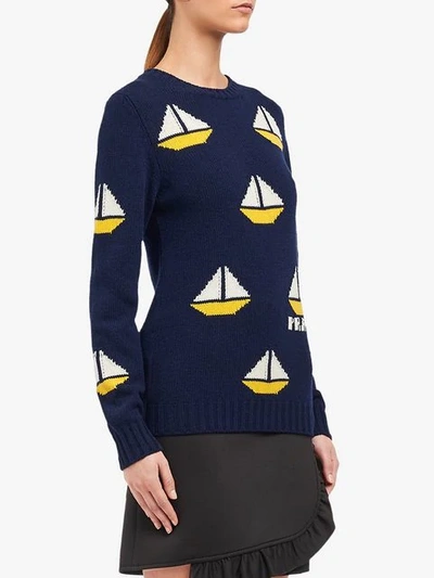 Shop Prada Boat Intarsia Motif Jumper In Blue