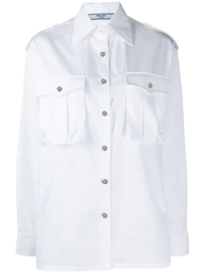 Shop Prada Oversized Pointed Collar Shirt - White
