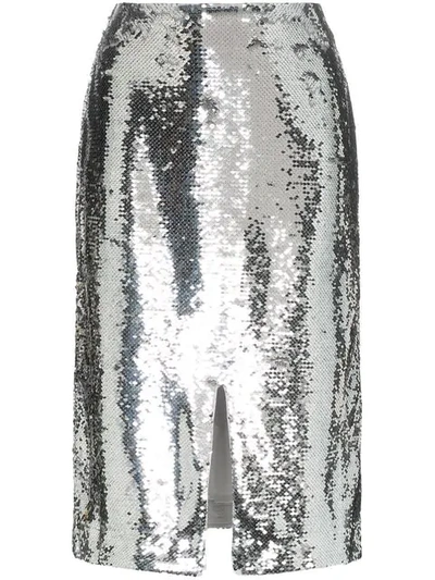 Shop Ganni Sonora Sequin Pencil Skirt In 18 Silver