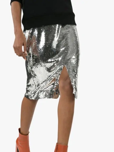 Shop Ganni Sonora Sequin Pencil Skirt In 18 Silver