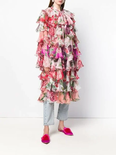 Shop Dolce & Gabbana Peony And Rose Ruffled Chiffon Coat In Pink