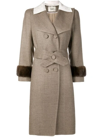 Shop Fendi Butterfly Lapels Overcoat In Brown