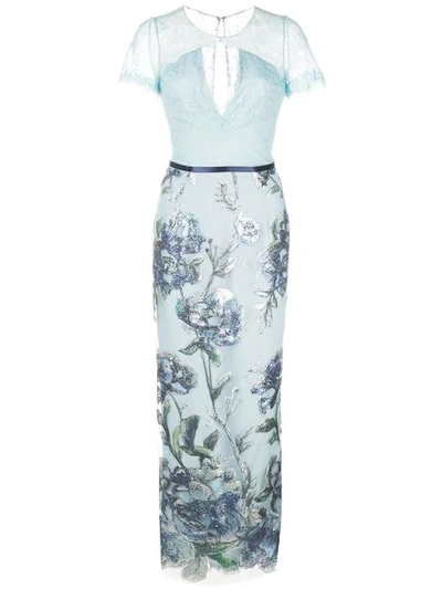 Shop Marchesa Notte Kleid Mit Paillettenblumen In Blue
