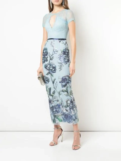 Shop Marchesa Notte Kleid Mit Paillettenblumen In Blue