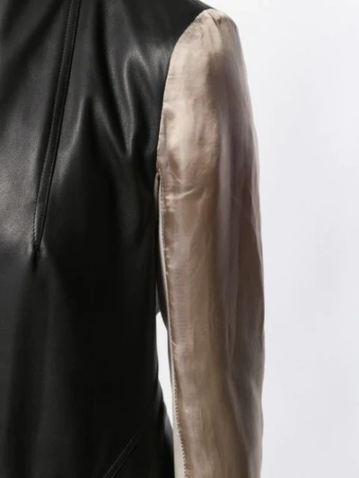 Shop Rick Owens Contrast Sleeve Leather Jacket In Black