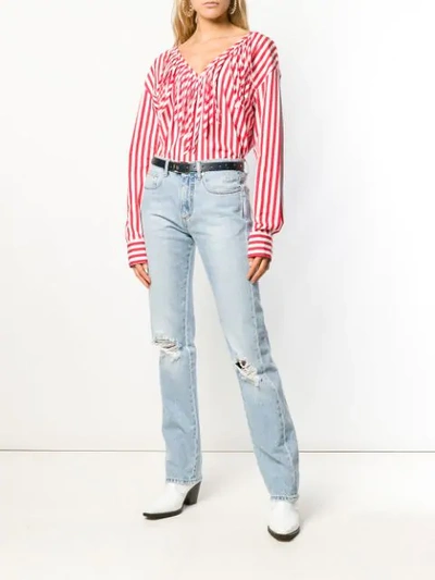 Shop Msgm Striped Blouse In Red