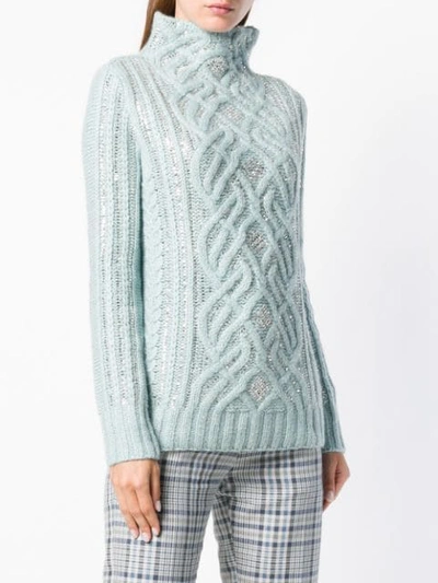 Shop Ermanno Scervino High Neck Knit Sweater In Blue