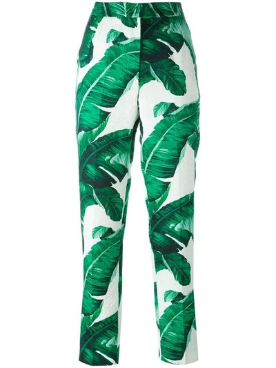 Shop Dolce & Gabbana Banana Leaf Print Brocade Trousers In White