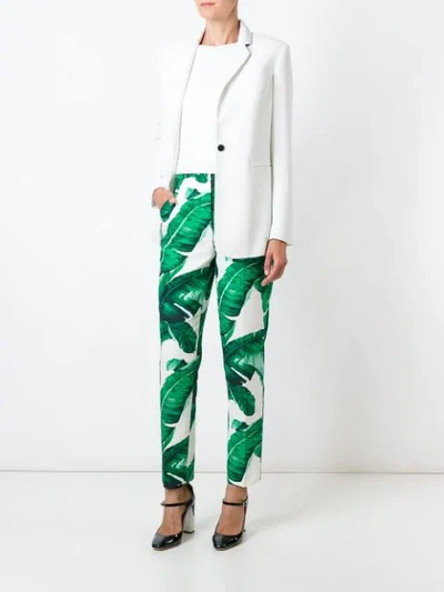 Shop Dolce & Gabbana Banana Leaf Print Brocade Trousers In White