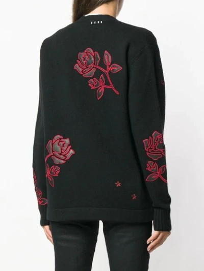 Shop Amiri Embroidered Flower Cardigan In Black