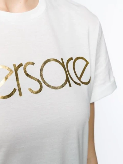 Shop Versace Metallic Logo T-shirt In White