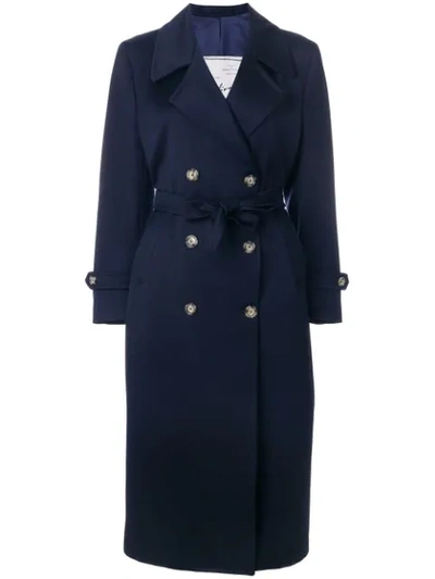 Shop Giuliva Heritage Collection Double Breasted Heavy Trench - Blue