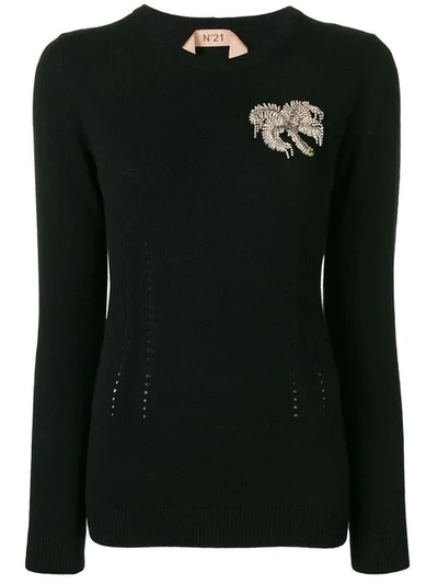 Shop N°21 Knitted Embellished Jumper In Black