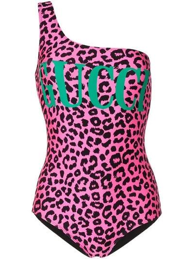 Shop Gucci Leopard Print One-piece In 5053 Pink/black
