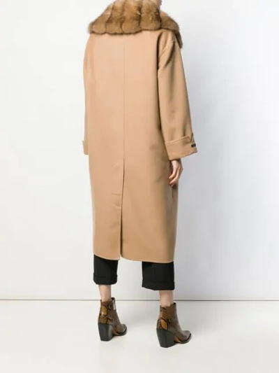 Shop Manzoni 24 Faux Fur Lined Coat In Neutrals