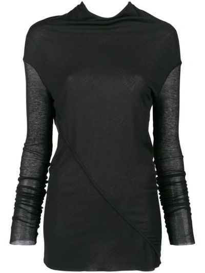 Shop Rick Owens Lilies Long Sleeve Draped Neck Knit Top - Black