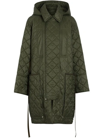 Shop Burberry Quilted Hooded Oversized Pocket Coat - Green