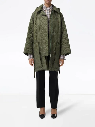 Shop Burberry Quilted Hooded Oversized Pocket Coat - Green