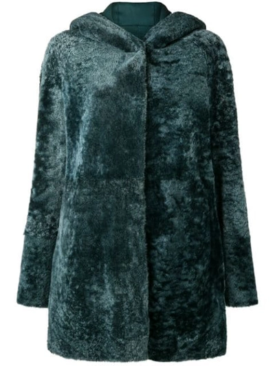 Shop Drome Hooded Fur Jacket In Green