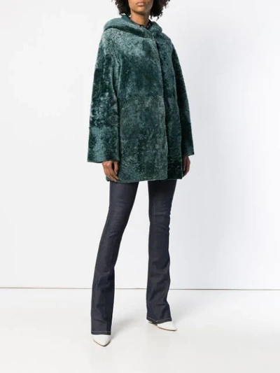 Shop Drome Hooded Fur Jacket In Green