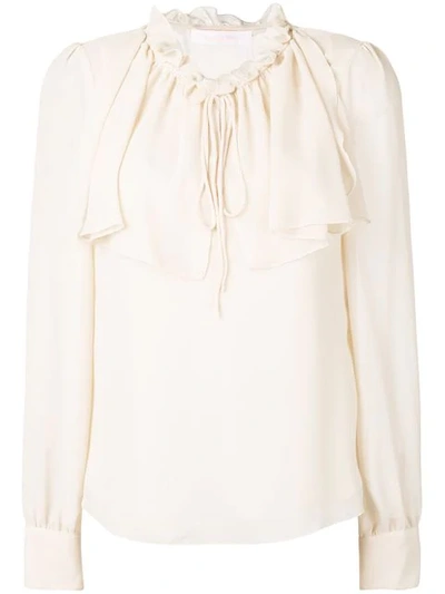 Shop See By Chloé Ruffled Neck Blouse In Neutrals