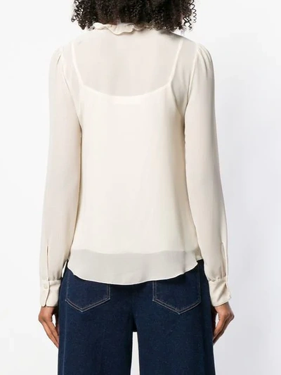 Shop See By Chloé Ruffled Neck Blouse In Neutrals