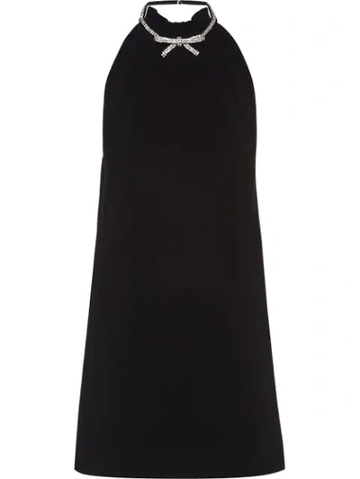 Shop Miu Miu Embellished Halterneck Dress In Black
