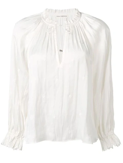 Shop Ulla Johnson Drawstring Neck Blouse In Neutrals