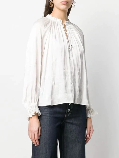 Shop Ulla Johnson Drawstring Neck Blouse In Neutrals