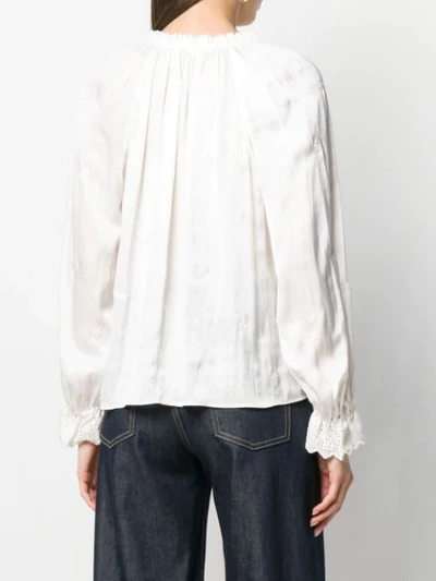 Shop Ulla Johnson Drawstring Neck Blouse In Neutrals