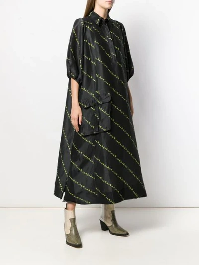 Ganni Floral Silk-linen Oversized Maxi Dress In Black | ModeSens