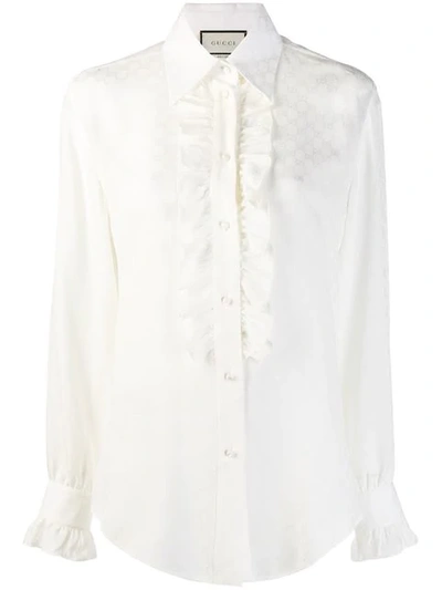 Shop Gucci Ruffled Jacquard Shirt In White
