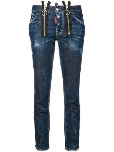 Shop Dsquared2 Skinny Straight Cropped Jeans In Blue