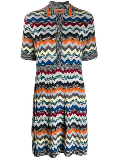 Shop Missoni Chevron Pattern Knitted Dress In Green