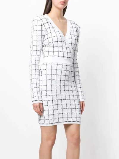 Shop Balmain Checked V-neck Dress In White