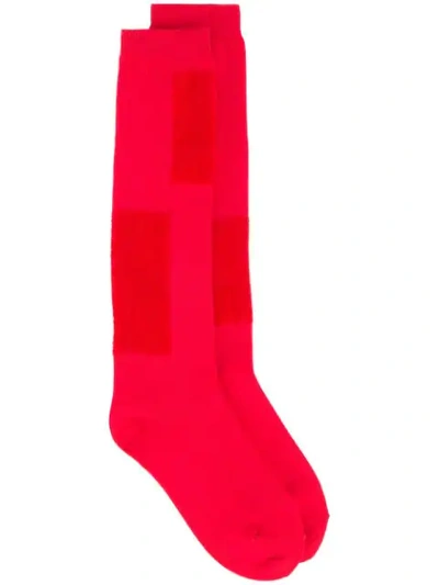 Shop Yohji Yamamoto Square Patch Socks - Red