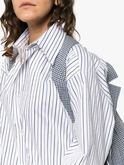 Shop Plan C Removable Collar Stripe Print Cotton Shirt In Blue