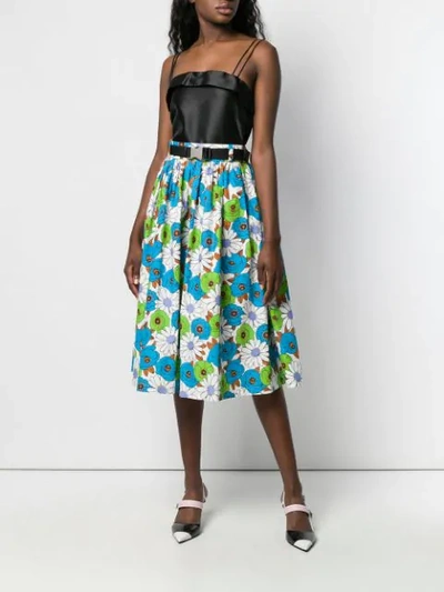 Shop Prada Belted Floral Skirt In Blue