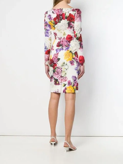 Shop Dolce & Gabbana Floral Print Long-sleeve Dress In White