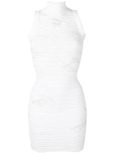Shop Balmain Distressed Bodice Mini Dress - White