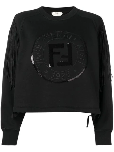 Shop Fendi Fringed Logo Sweatshirt In Black