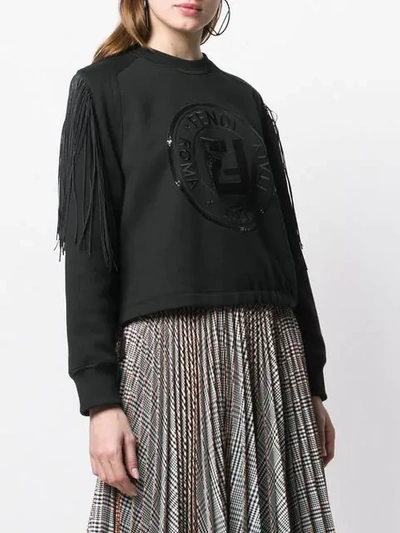 Shop Fendi Fringed Logo Sweatshirt In Black