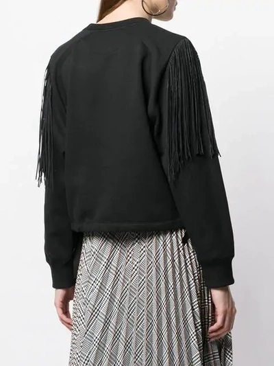 Shop Fendi Fringed Logo Sweatshirt In Black